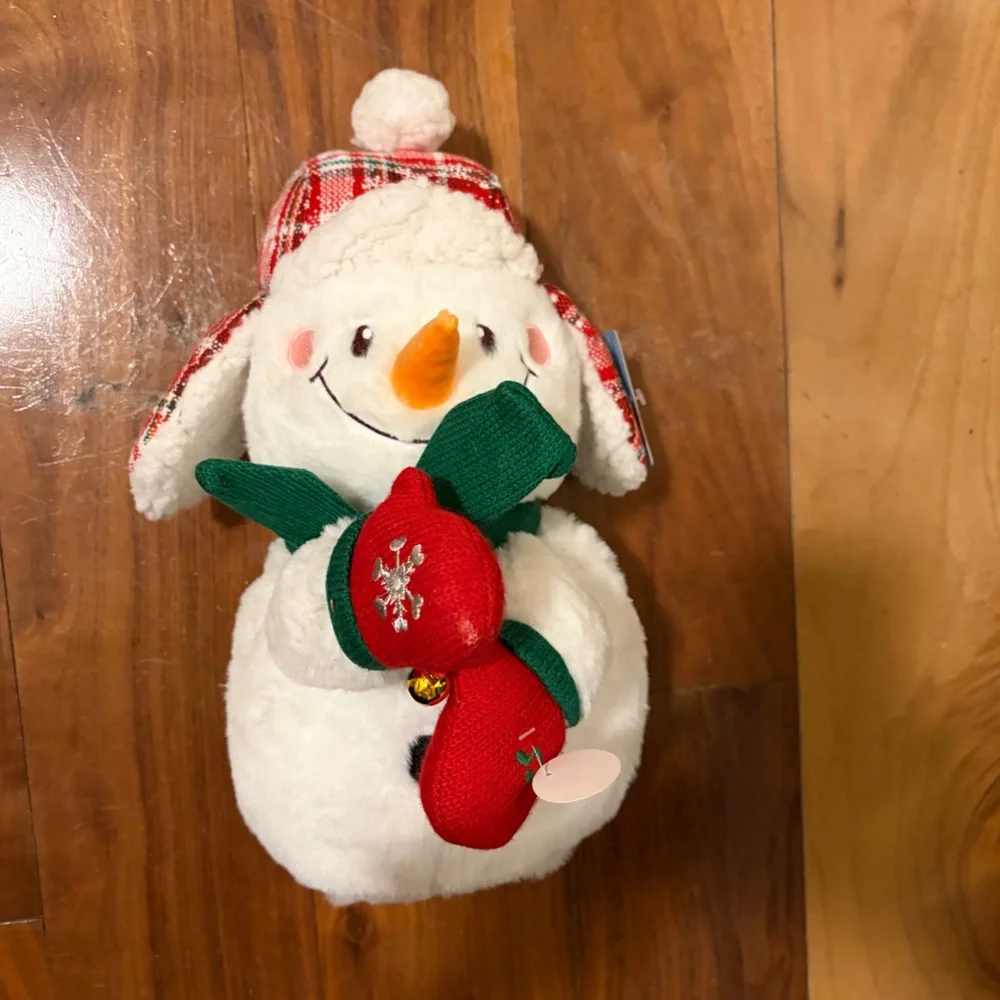 Festive Snowman Plush with Red and Green Accents